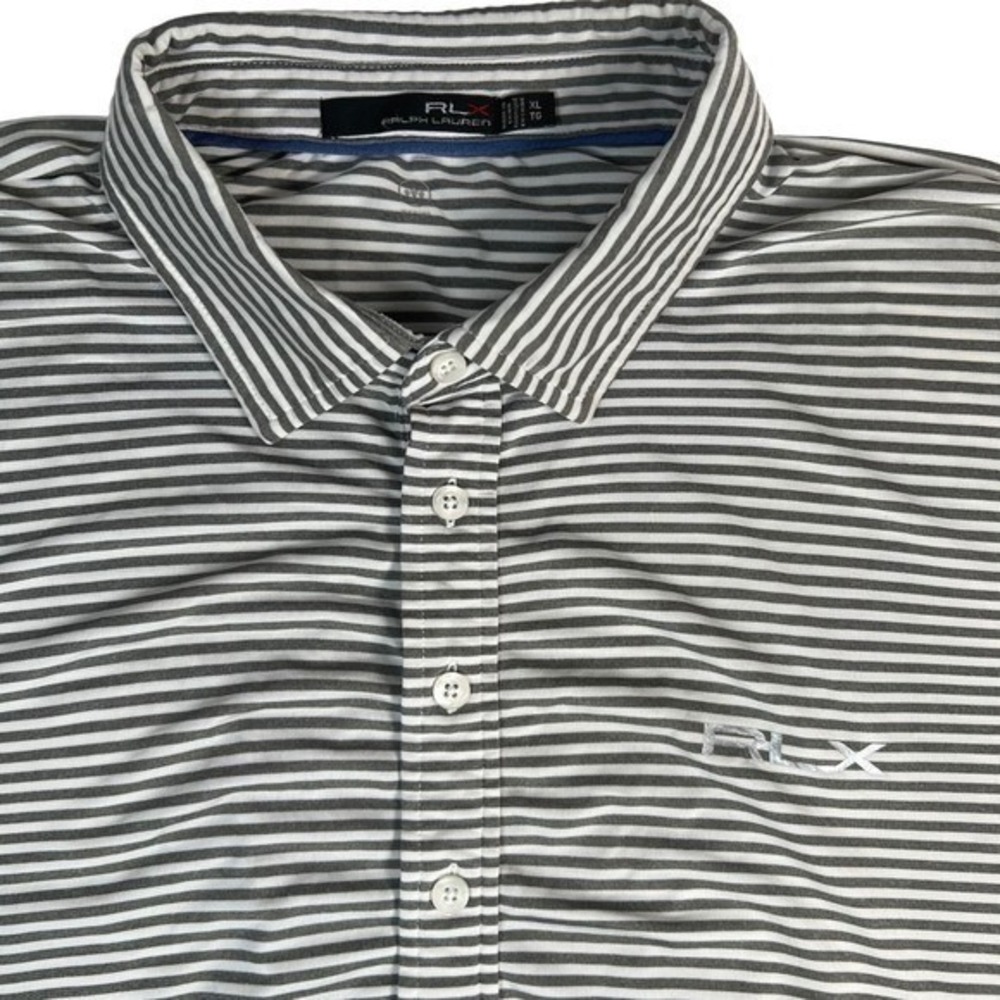 RLX Ralph Lauren Mens Polo Golf Shirt XL Grey White Stripe Performance Wicking